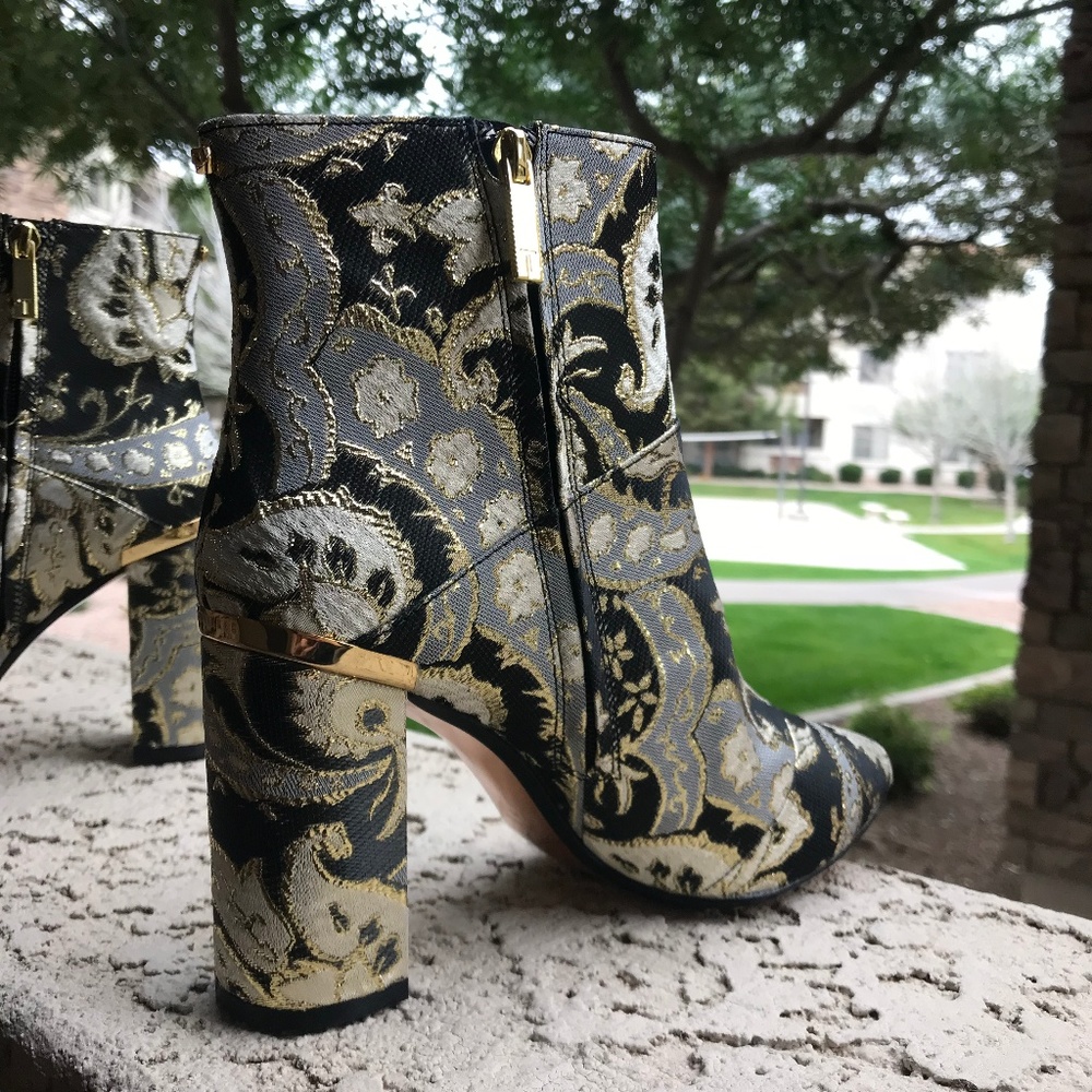 Ted Baker Ishbel Gold Embroidered Block Heel Boots